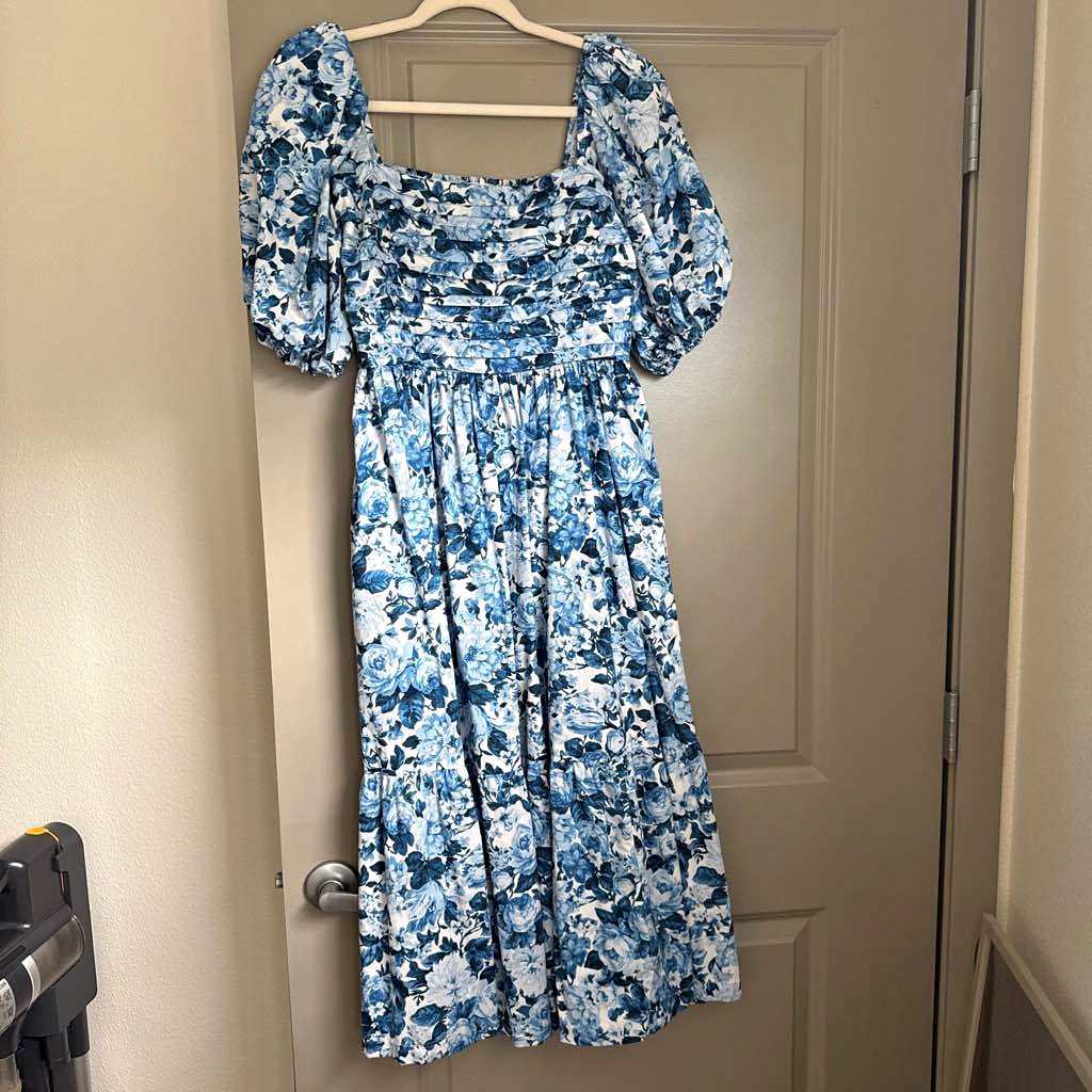 blue puff dress A-Line Satin Puffy Sleeve Long Prom Dress, Blue Formal Dresses – shopluu Women's size:16W web-pdp Mother of the Bride Elevate your fashion statement