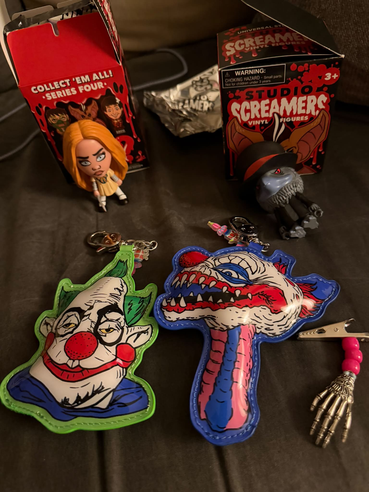 Killer Klowns chaser bag charm for trade at Universal's Halloween