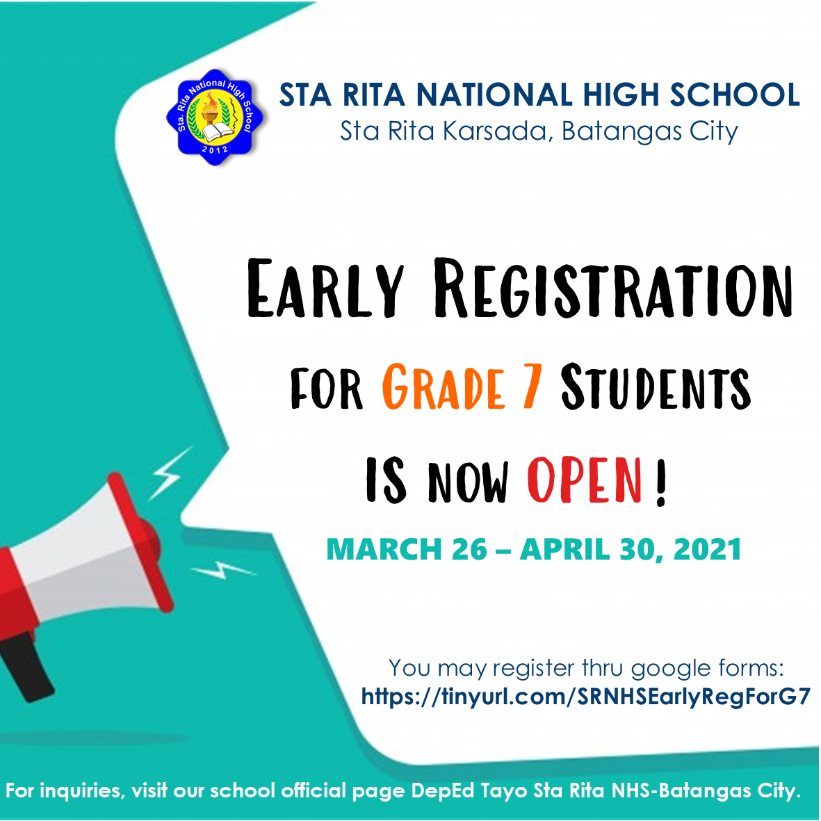 DepEd Tayo Sta Rita NHS - Batangas City - EARLY REGISTRATION FOR GRADE ...