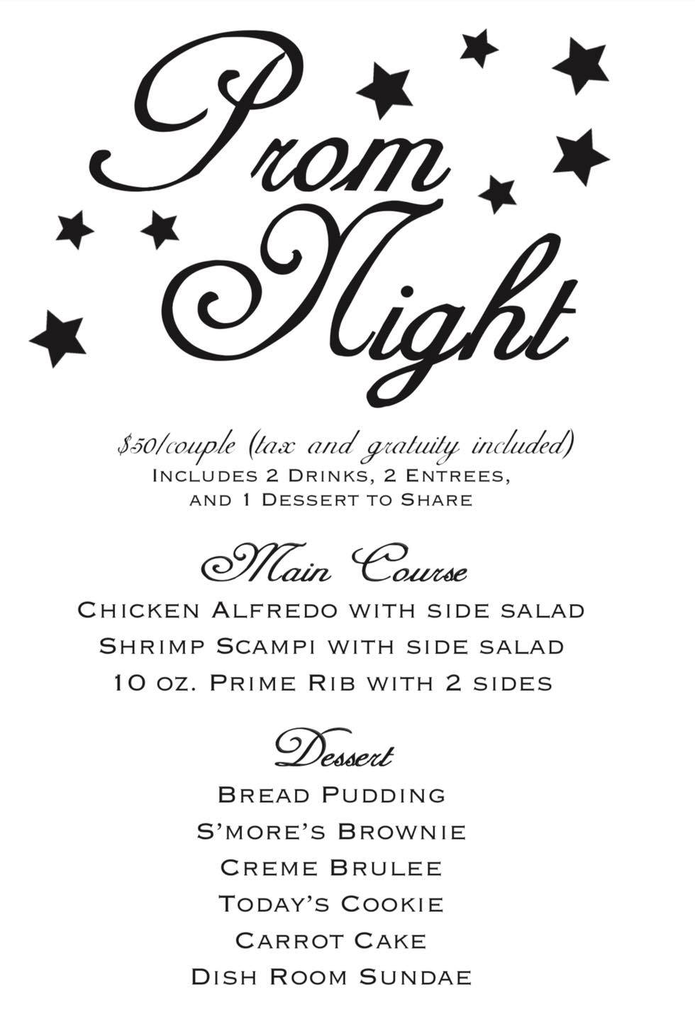 The Dish Room - We will be doing our special prom menu for...