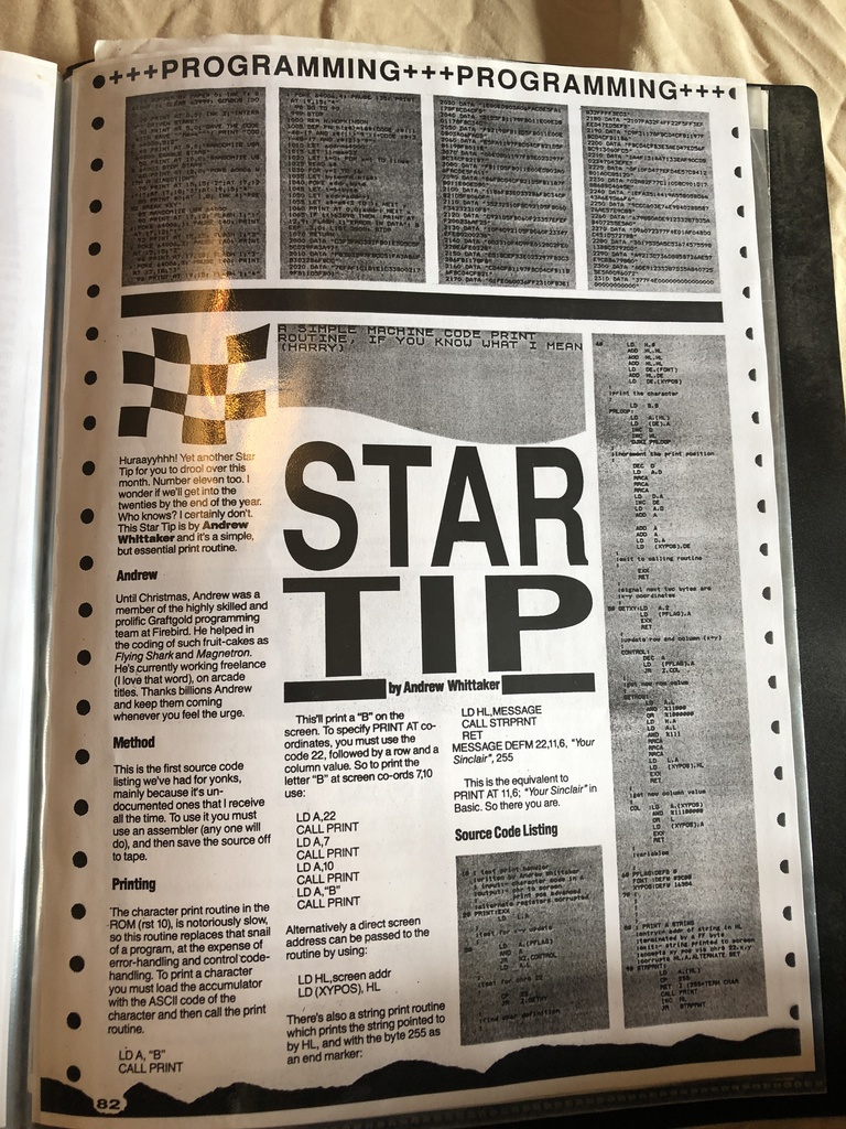 ZX Spectrum Star Tips series and Z80 assembler coding memories