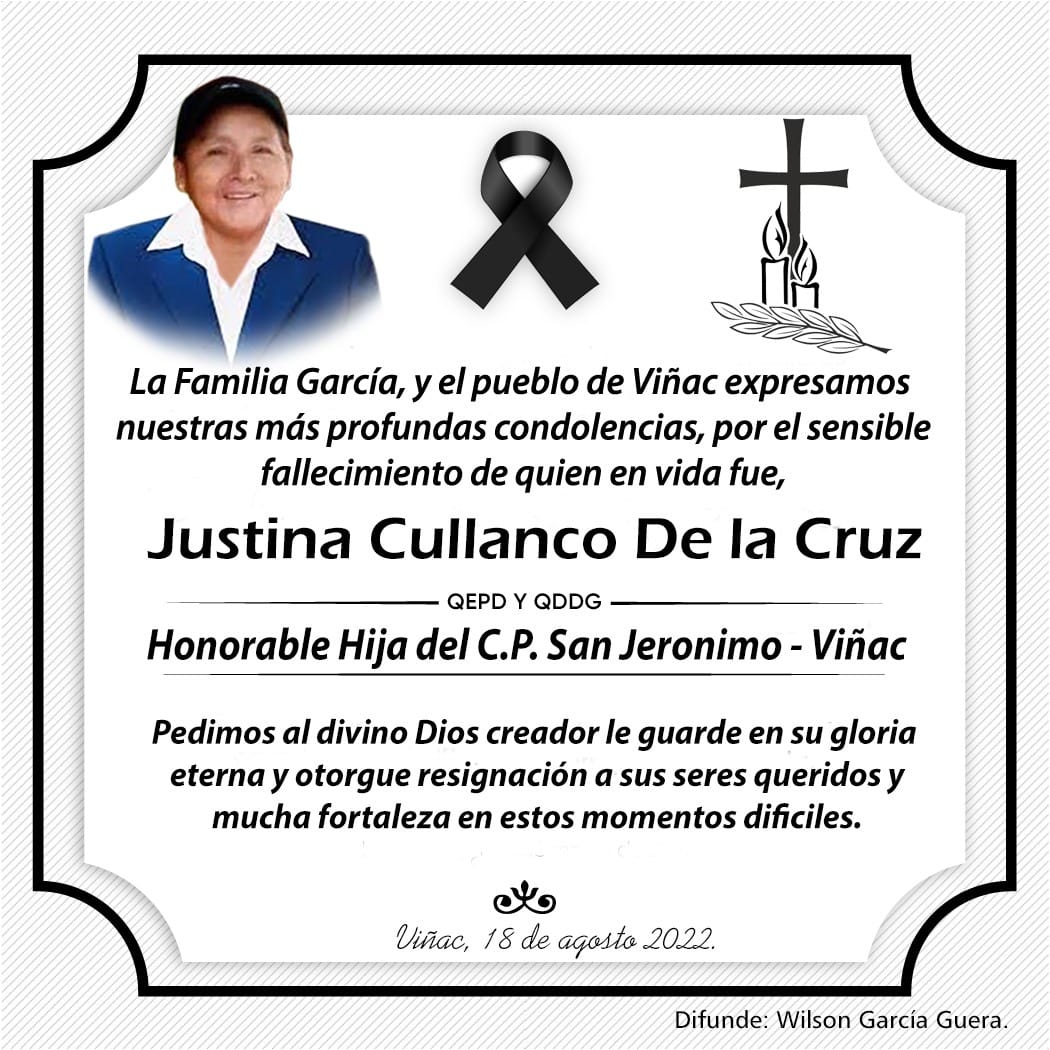 Santiagoviñacyauyos - #Condolencias ️La familia GARCÍA, hace llegar su ...