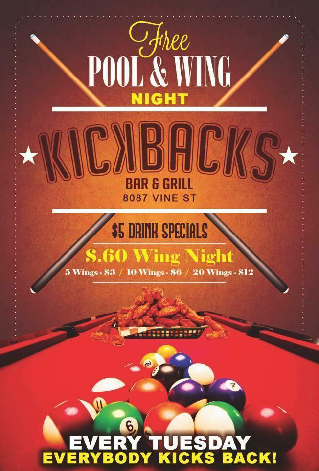 Kickbackscincy - FREE POOL & .60 WING NIGHT AT KICK BACKS!... | Facebook