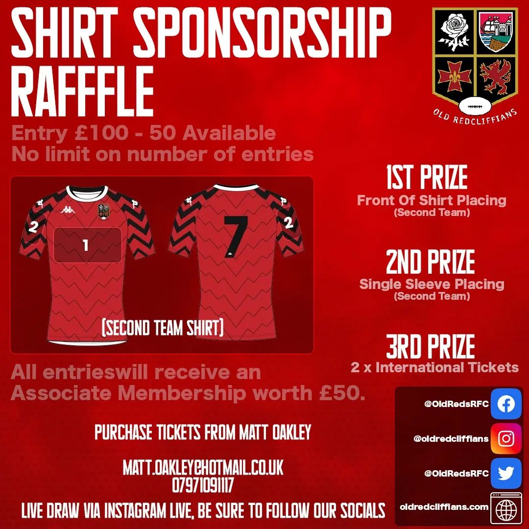 Old Redcliffians RFC - 🔴⚫ Shirt Sponsorship Raffle - £100 entry 🔴⚫ 1st ...