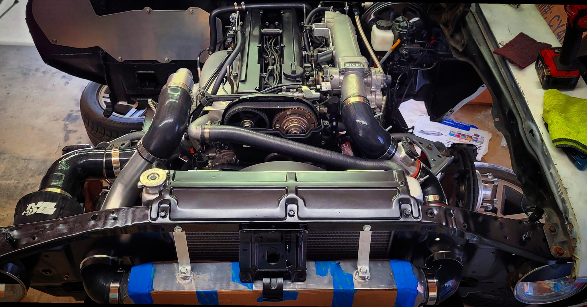 1jz engine swap preparation with engine bay paint