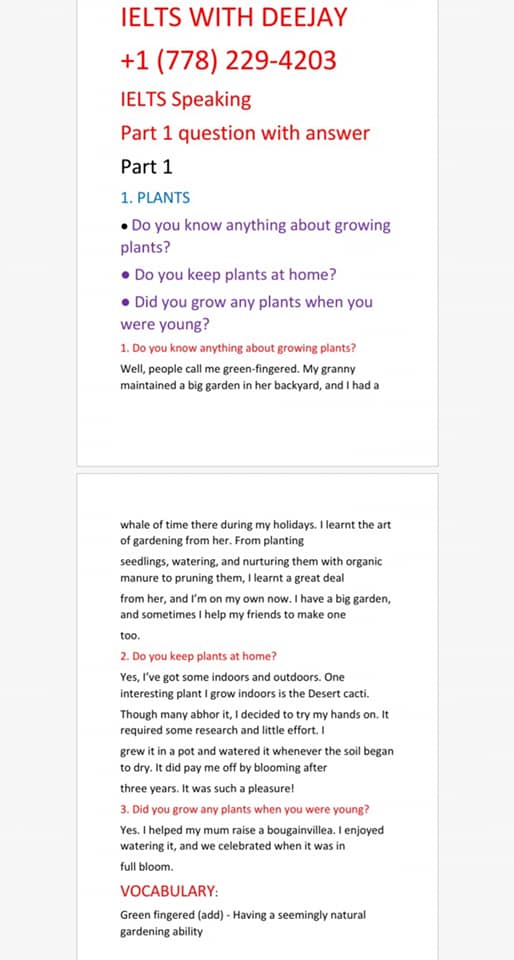 IELTS Speaking part 1 Question with answer - IELTS with Deejay | Facebook