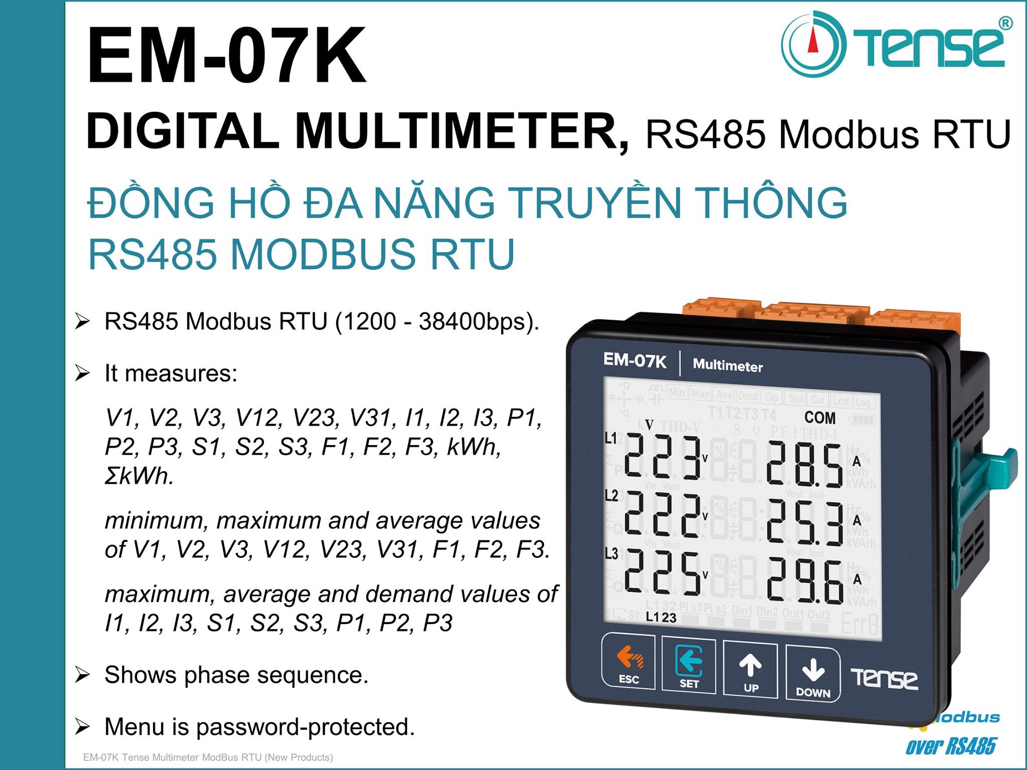 TENSE Vietnam - Digital Multimeter RS485 Modbus RTU EM-07K...