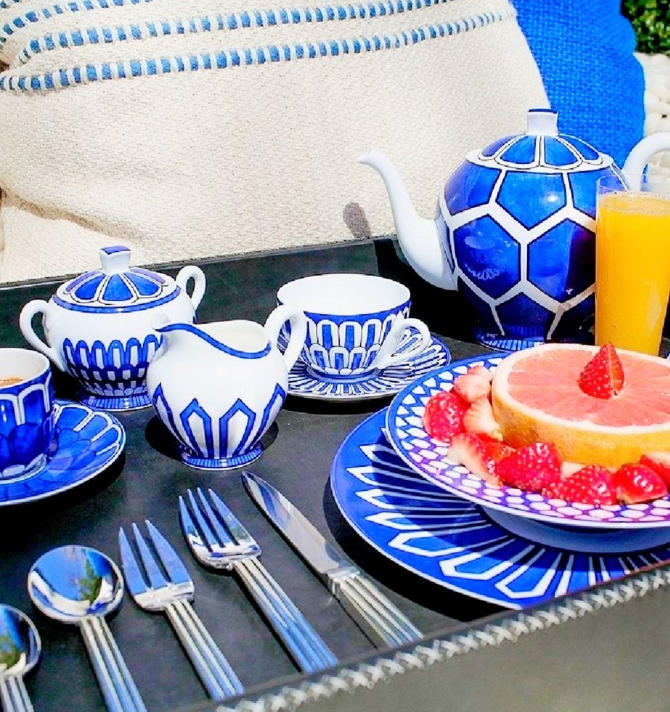 Hermés Bleus D'Ailleurs Dinnerware. This pattern has its roots in