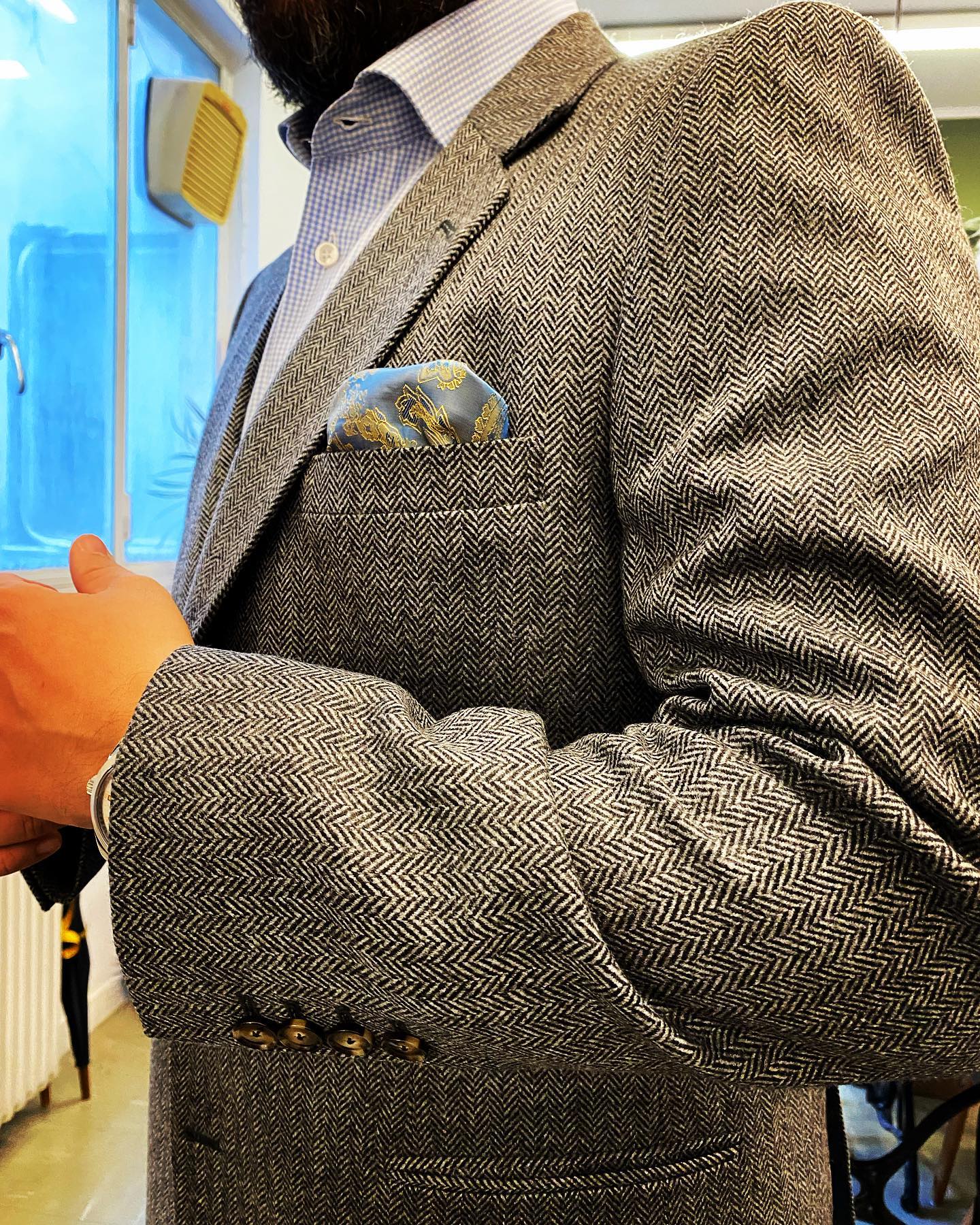 Loro Piana Favola Fabric Wool & Cashmere…. Herringbone Grey Winter 