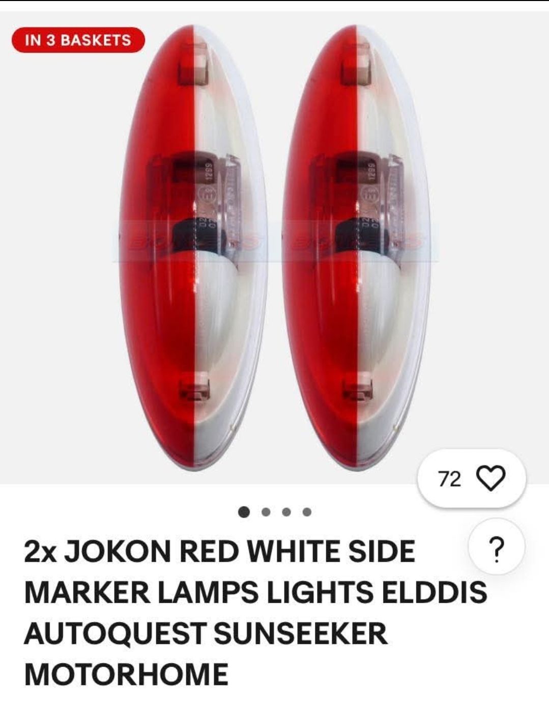 2x Jokon SPL2010 Chrome Side Marker Lights - Red/White Lamps For Caravans & Motorhomes