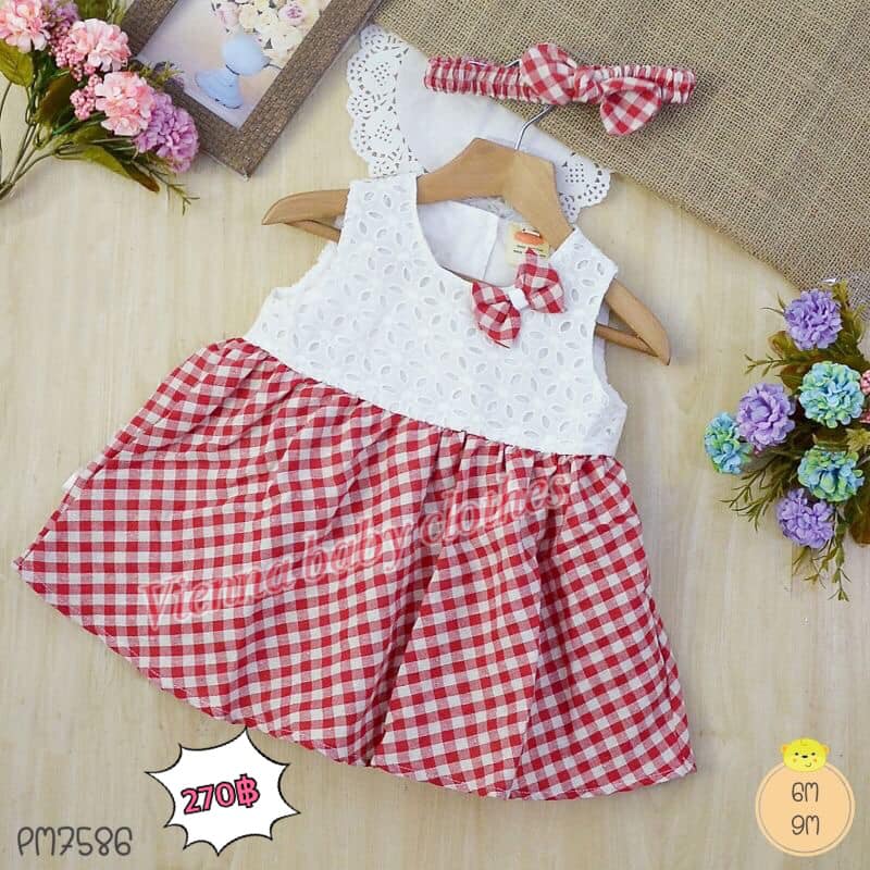 🌸 ชุดเดรสลายสก๊อตพร้อม headband... - Vienna Baby Clothes