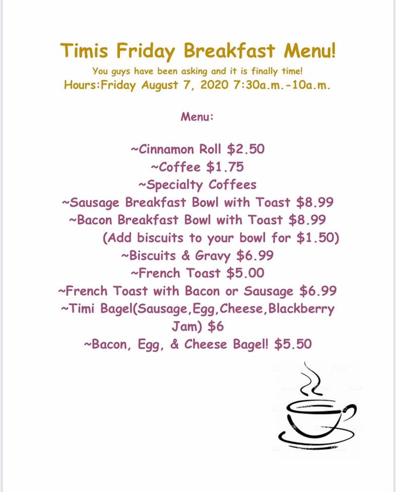 Timi’s Cafe - We will be taking orders all night for... | Facebook