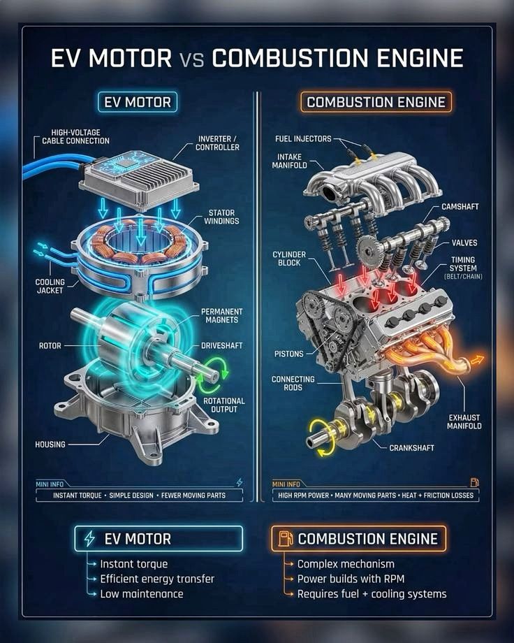 EV Motor vs Internal Combustion Engine The Ultimate Showdown 💡🔥 | Facebook