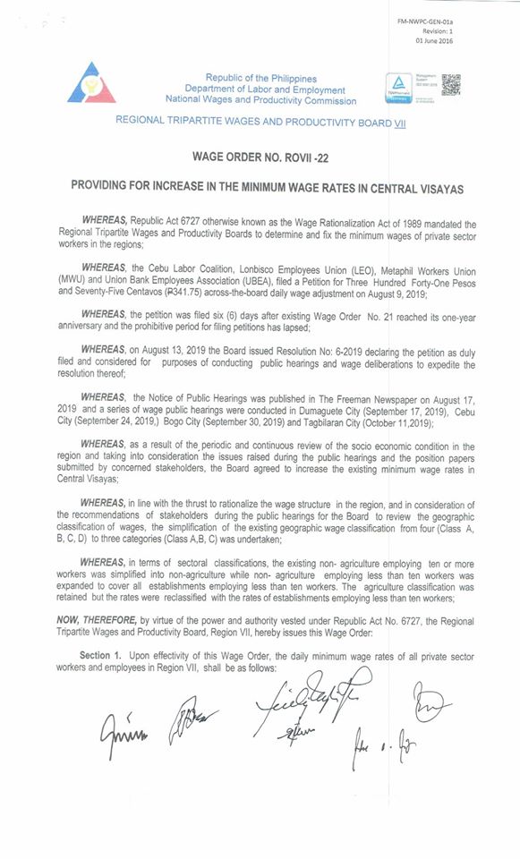 Central Visayas Wage Hike Takes Effect January 5 Sunstar