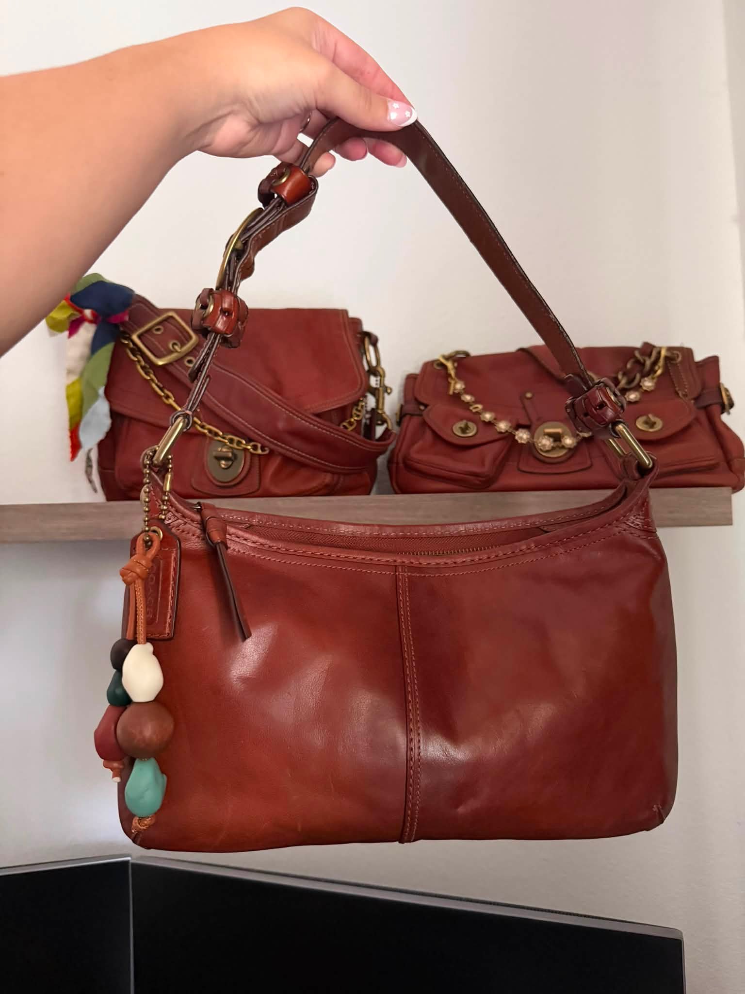 OLD COACH shoulderbag tassel leather Vintage whiskey coach bags 