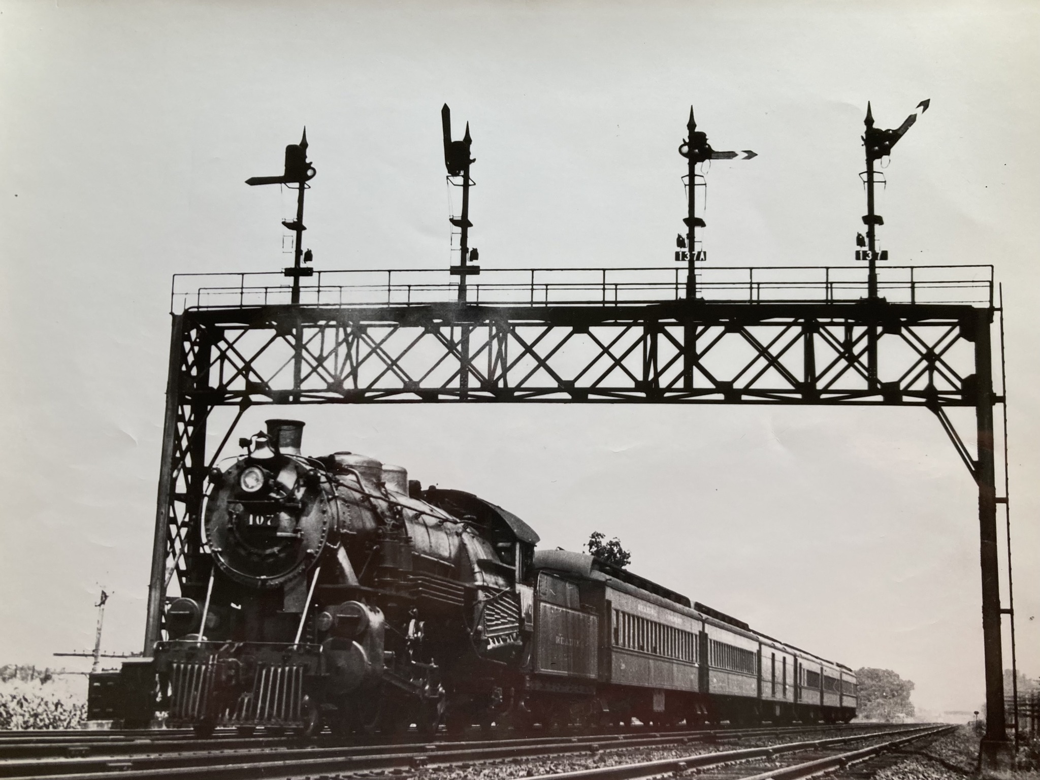 Rdg. G1sa 4-6-2 # 107 with passenger train. Photographer and 
