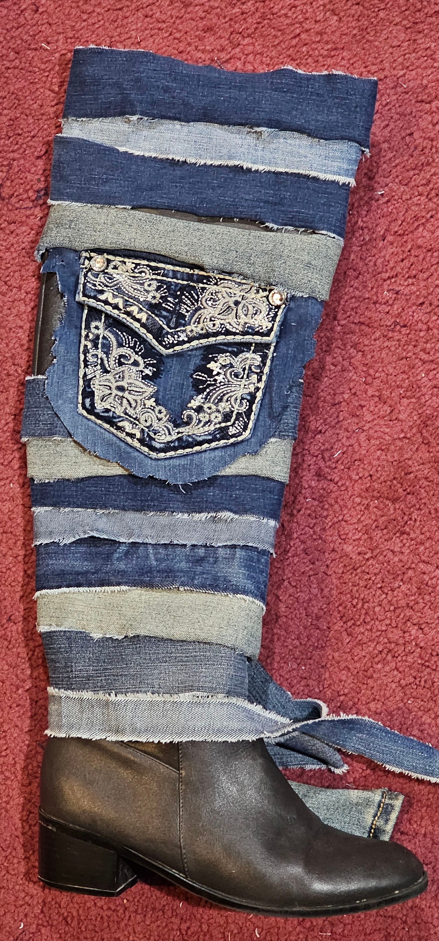 Does hot glue work for attaching denim to fake leather boots?