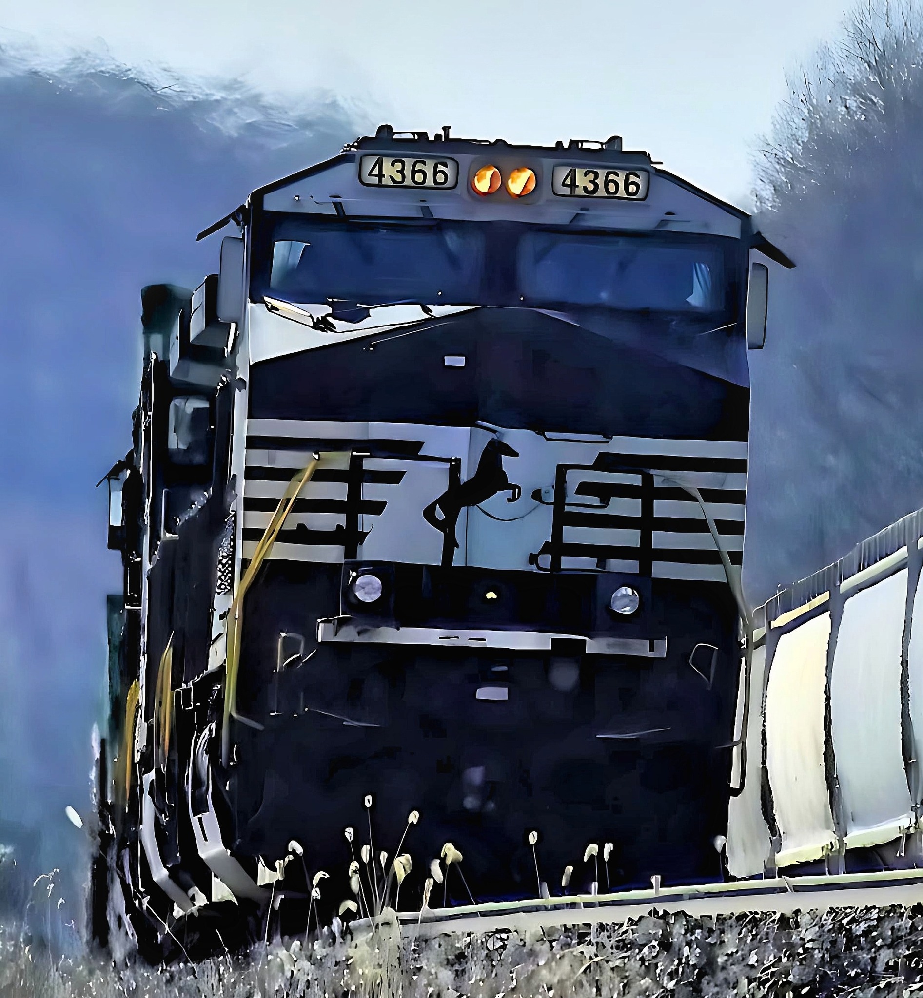 NS AC44C6M 3993 locomotive leads train 63v at Bennington Curve