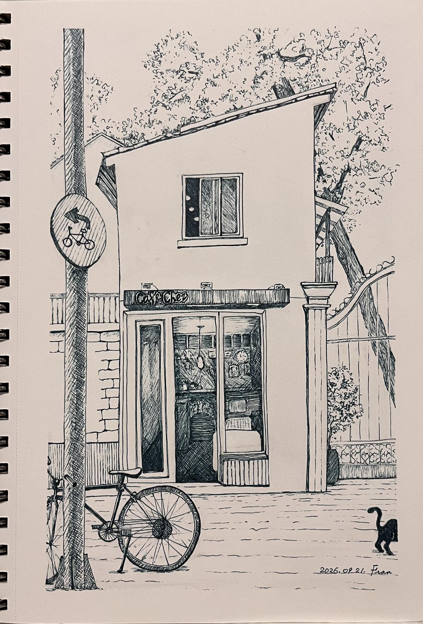 Coffee shop》 Paper:AP sketchbook Size:A4 Pen:Zebra Sarasa 0.5