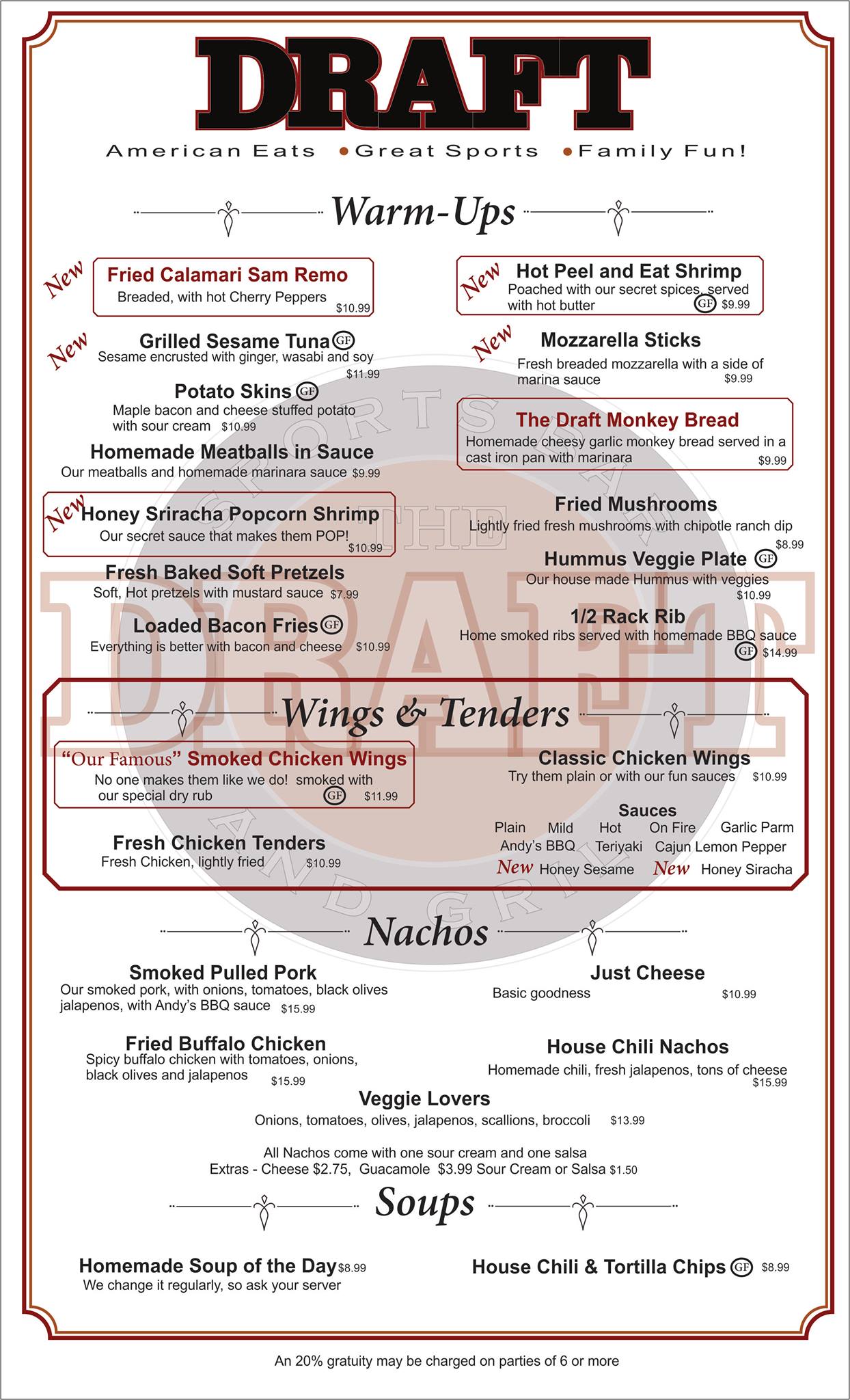 Check out our new menu, with a new... - The Draft Sports Bar | Facebook