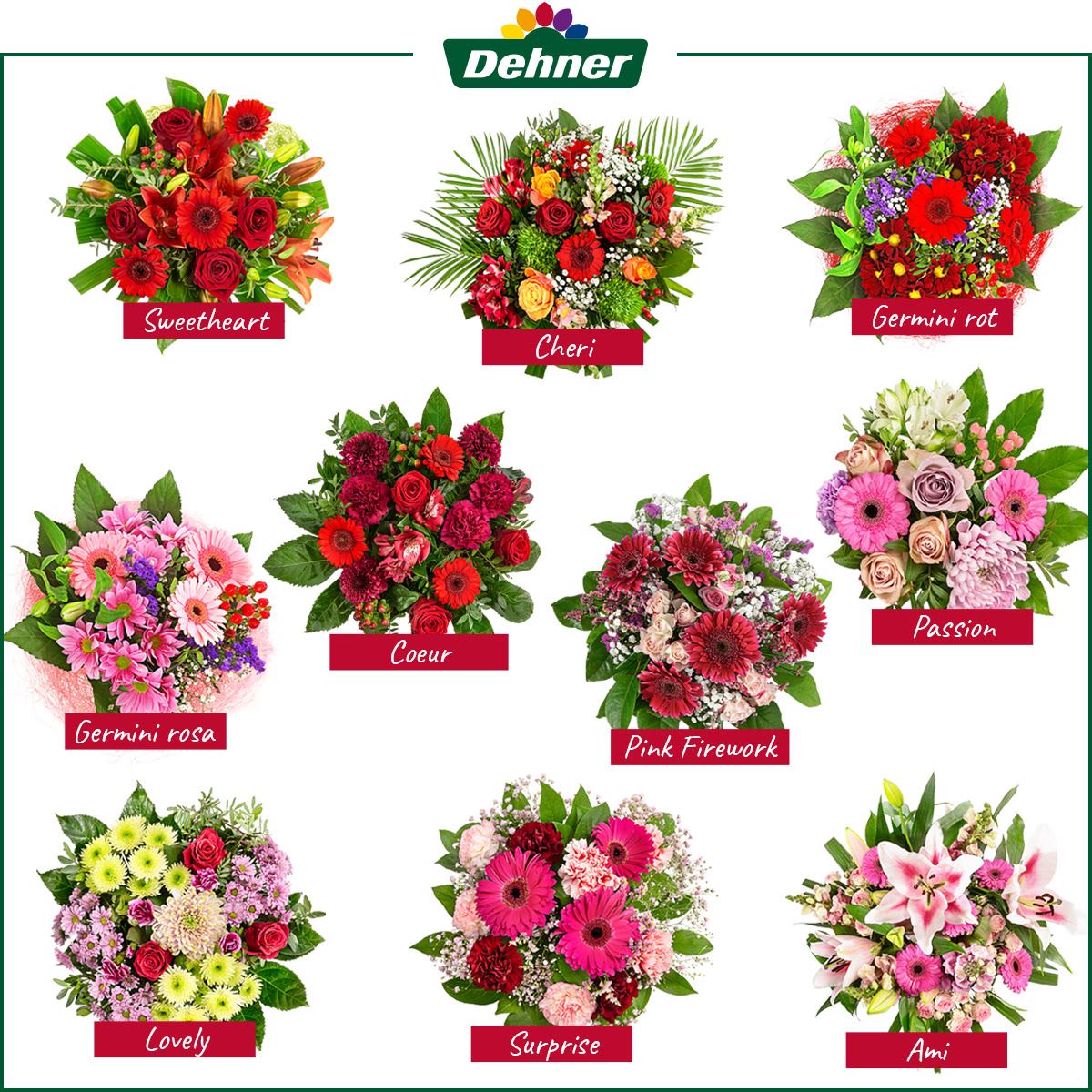Dehner - Bald ist Valentinstag💕 Welcher Strauß gefällt Euch am besten? Alle Sträuße💐 findet Ihr ab morgen in unseren Dehner Garten-Centern 😊