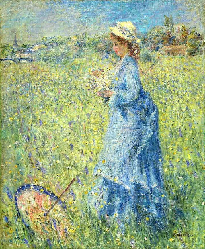Pierre-Auguste Renoir, Woman Picking Flowers, 1872 #art #painting