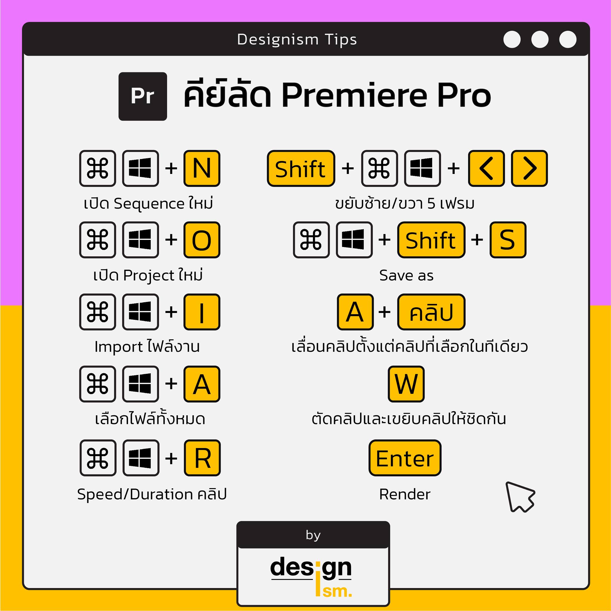 designism - Premiere Pro Cmd+N / Ctrl+N เปิด Sequence ใหม่ Cmd+O / Ctrl ...
