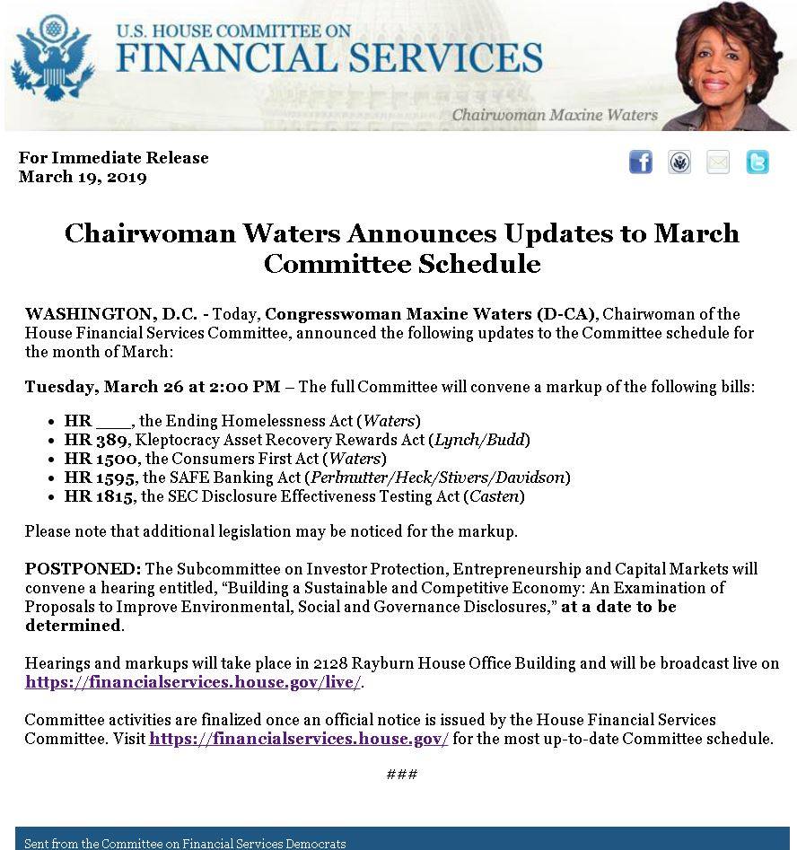 jennifer klow openmarket House Financial Services Committee updates March schedule Myo Inositol - High Medisco Meso PDRN Mesotherapy quantity:10mg