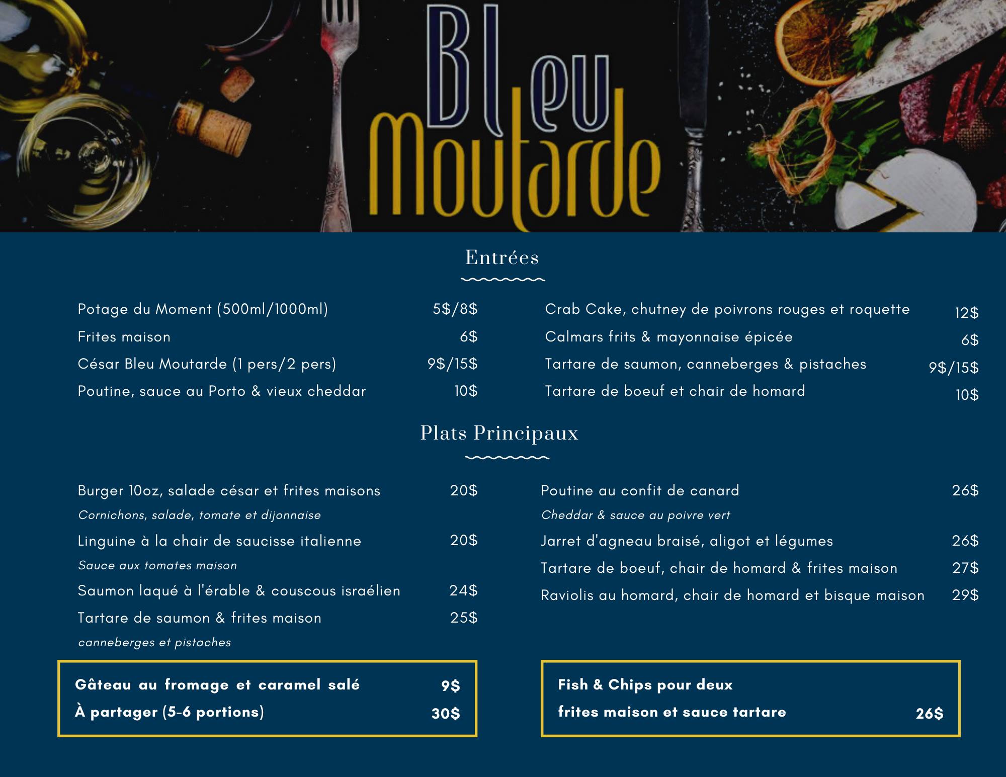 **MENU POUR EMPORTER** *... - Restaurant Bleu Moutarde