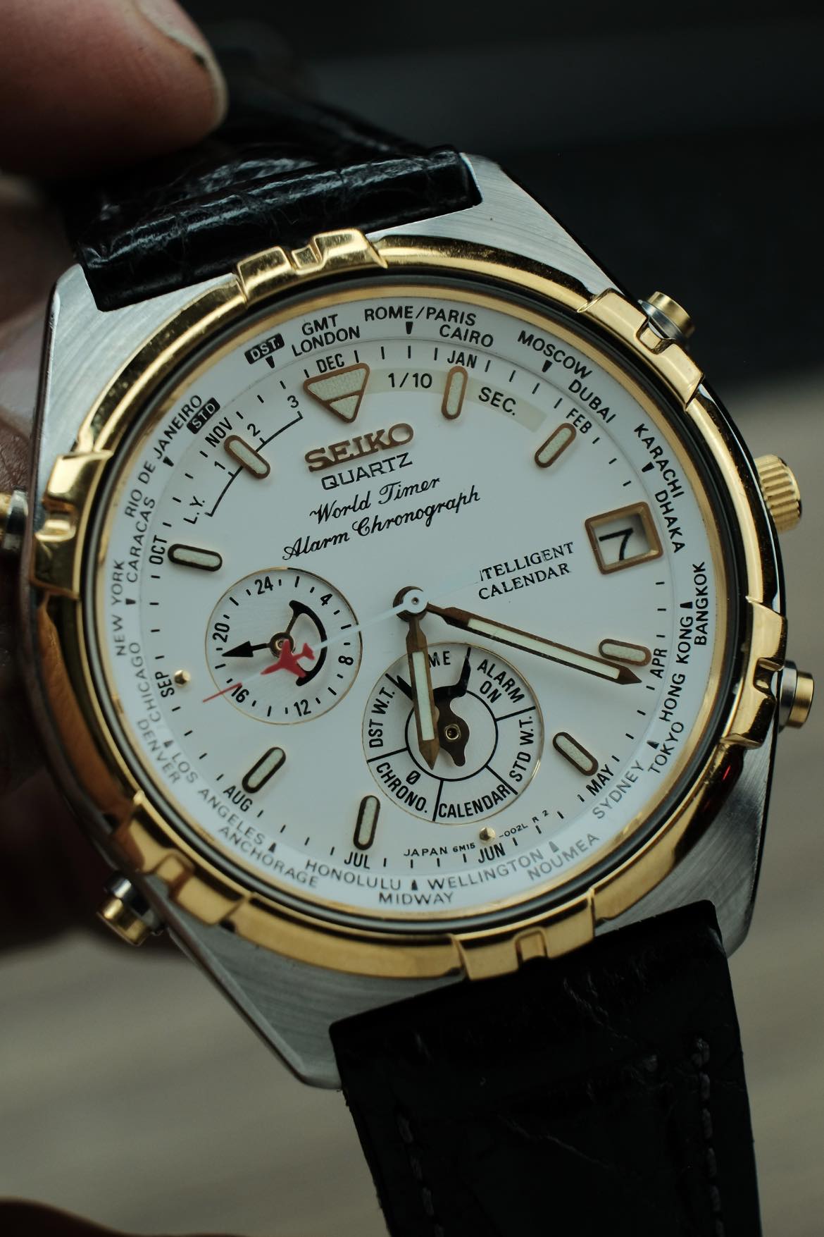 Seiko world time alarm chronograph watch