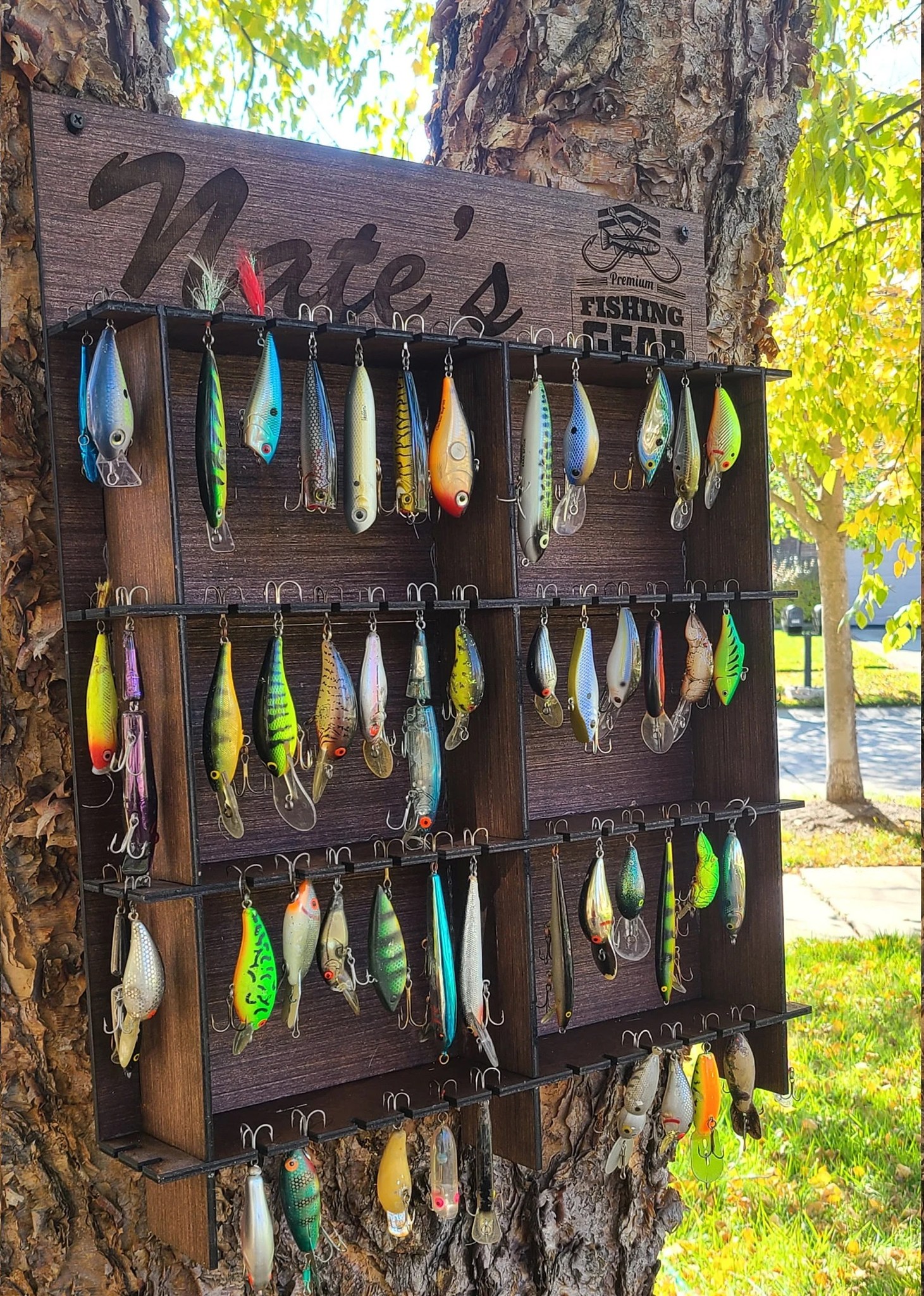 fish lure on fence SUPERDANT Fishing Rod Tin Signs Retro Metal Poster Bait Plaque Vintage Decort Cartoon Sign Decorative for Pond Bar Caf Indoor Outdoor Wall Art Fishing Enthusiast Gifts 7.9x11.8in Home This model features the classic Firetiger color pattern with bright green Sea Falcon Z Slow TG