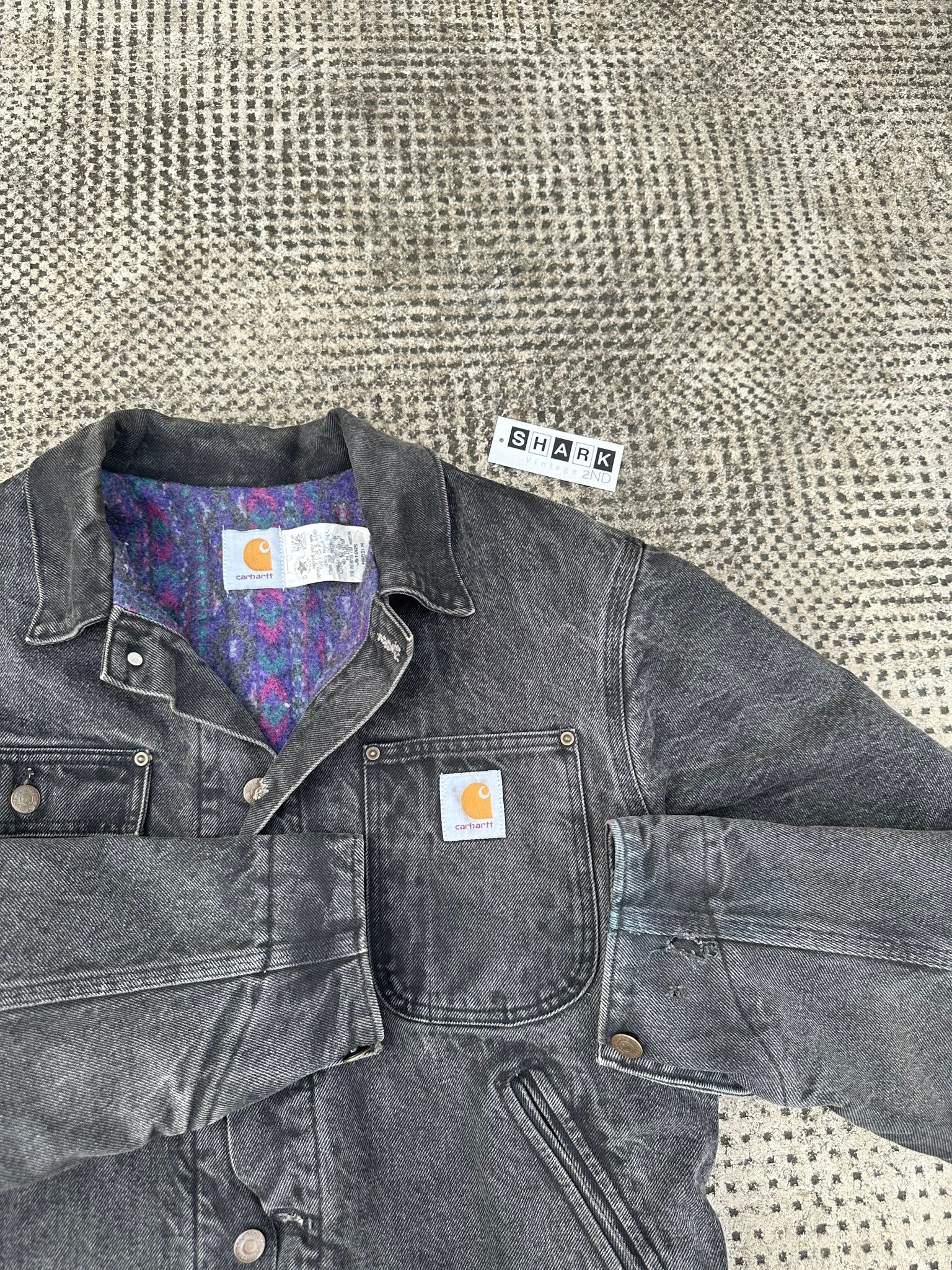 RARE Vintage 90s Carhartt Aztec Lined Trucker Jacket JB1065