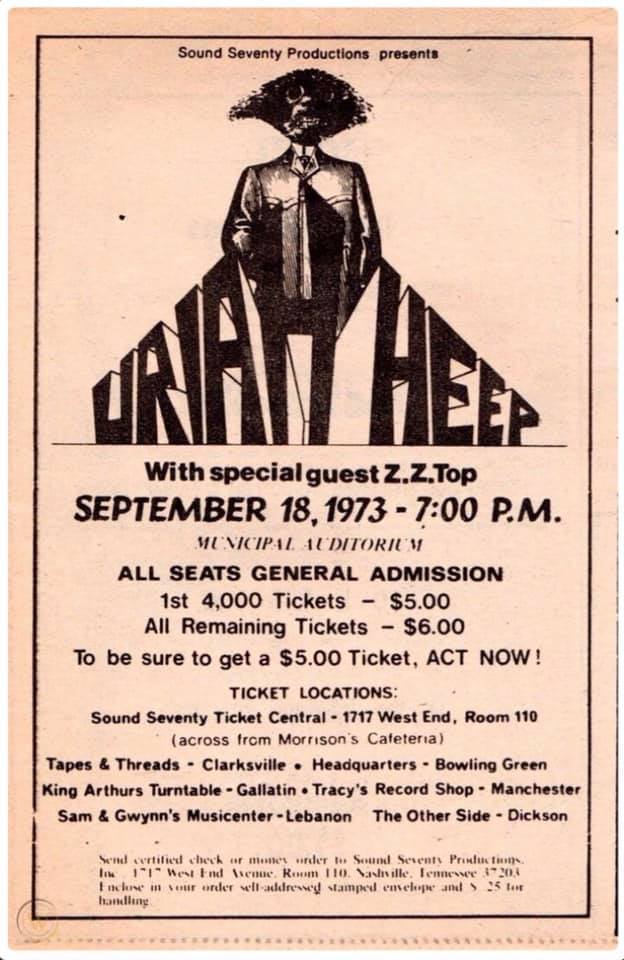 Uriah Heep performs at Nashville's Municipal Auditorium in 1973