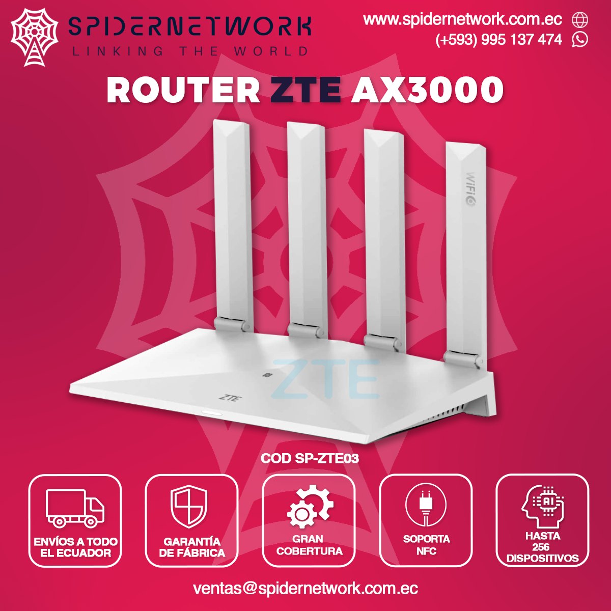 SpiderNetwork - 🚀 ¡El ZTE Ax3000 Pro WiFi 6 Router es tu...