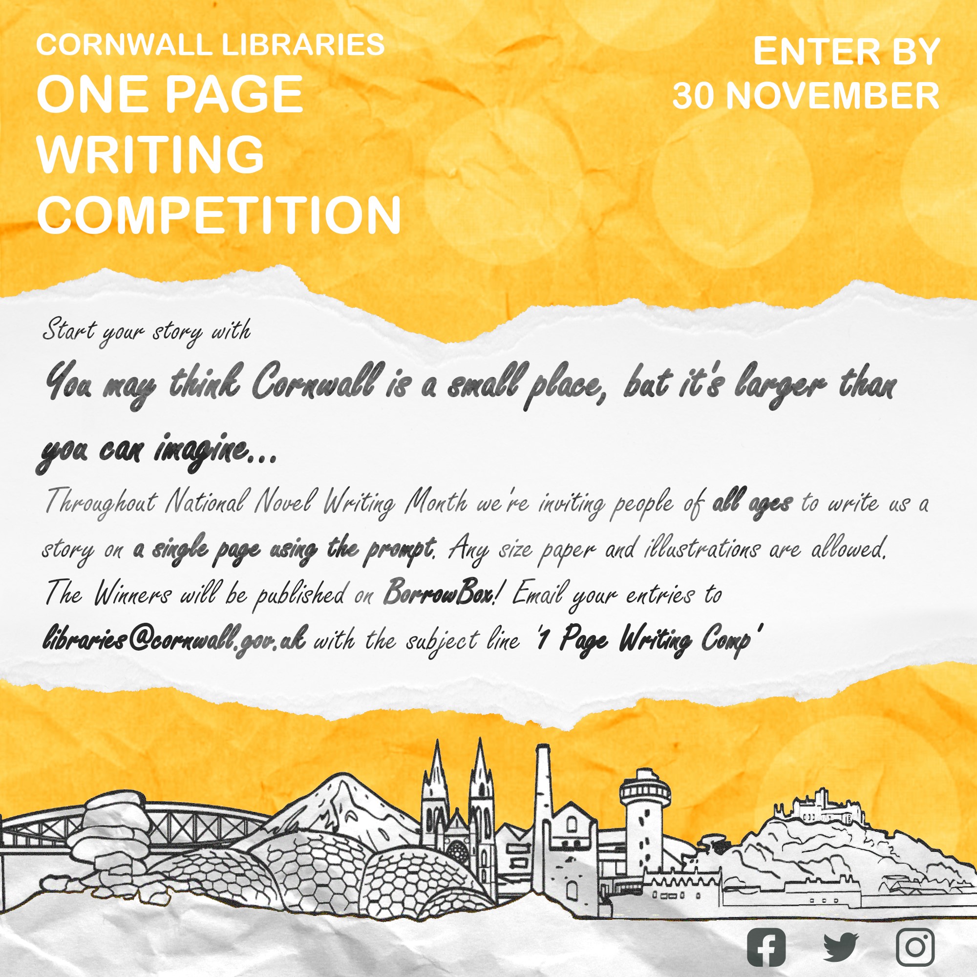 🗒 ️ 1 Page Writing Competition 🗒 ️... - Cornwall Libraries | Facebook