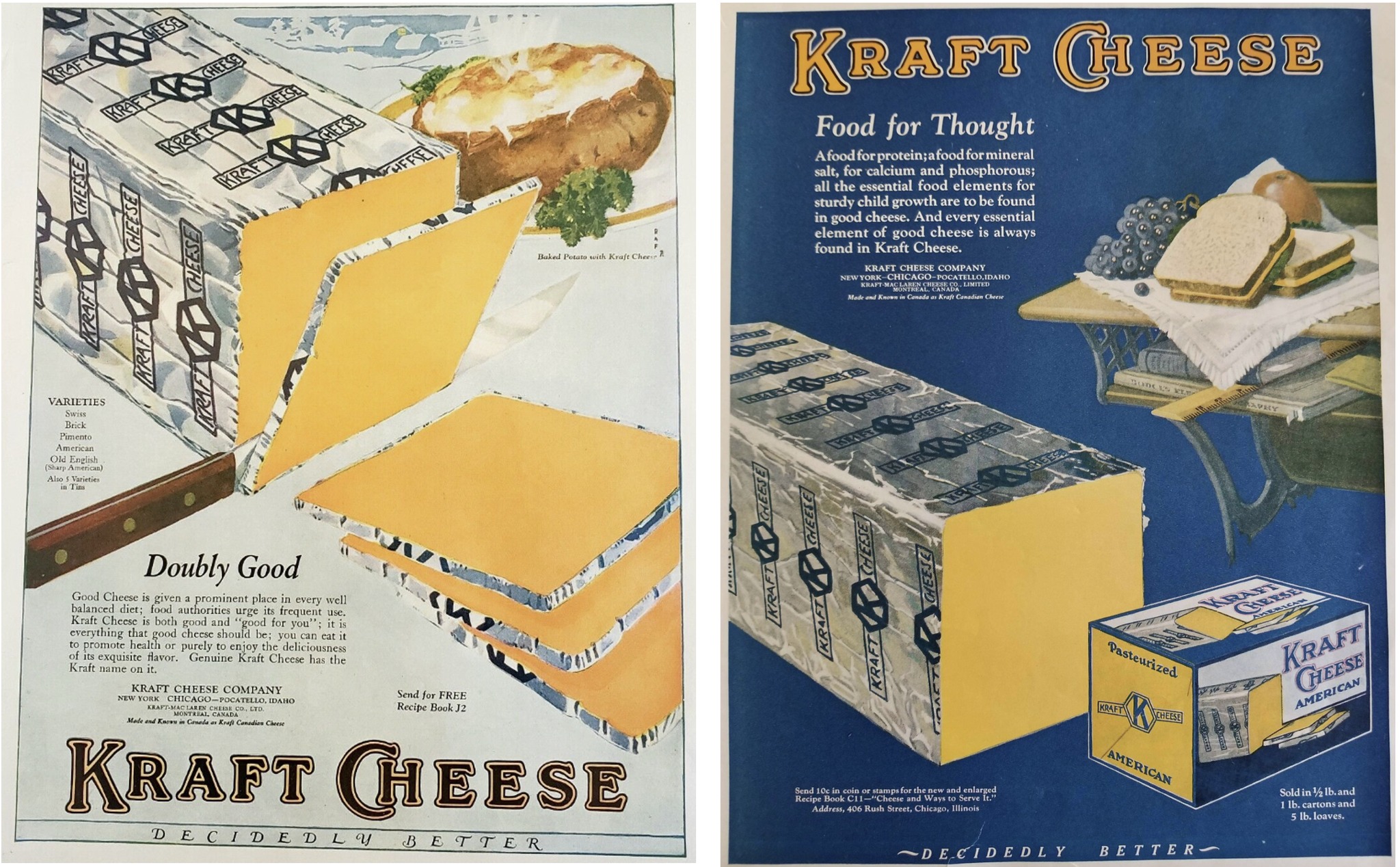 KRAFT American Cheese Print Ads 1925; #cheesehistory #cheese