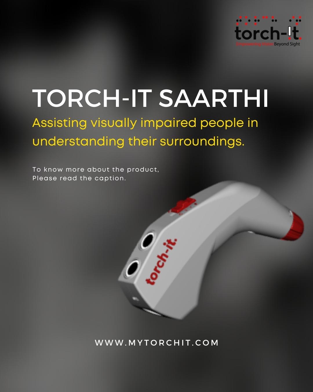 Torchit - Saarthi can be attached to the white cane, and the user will ...