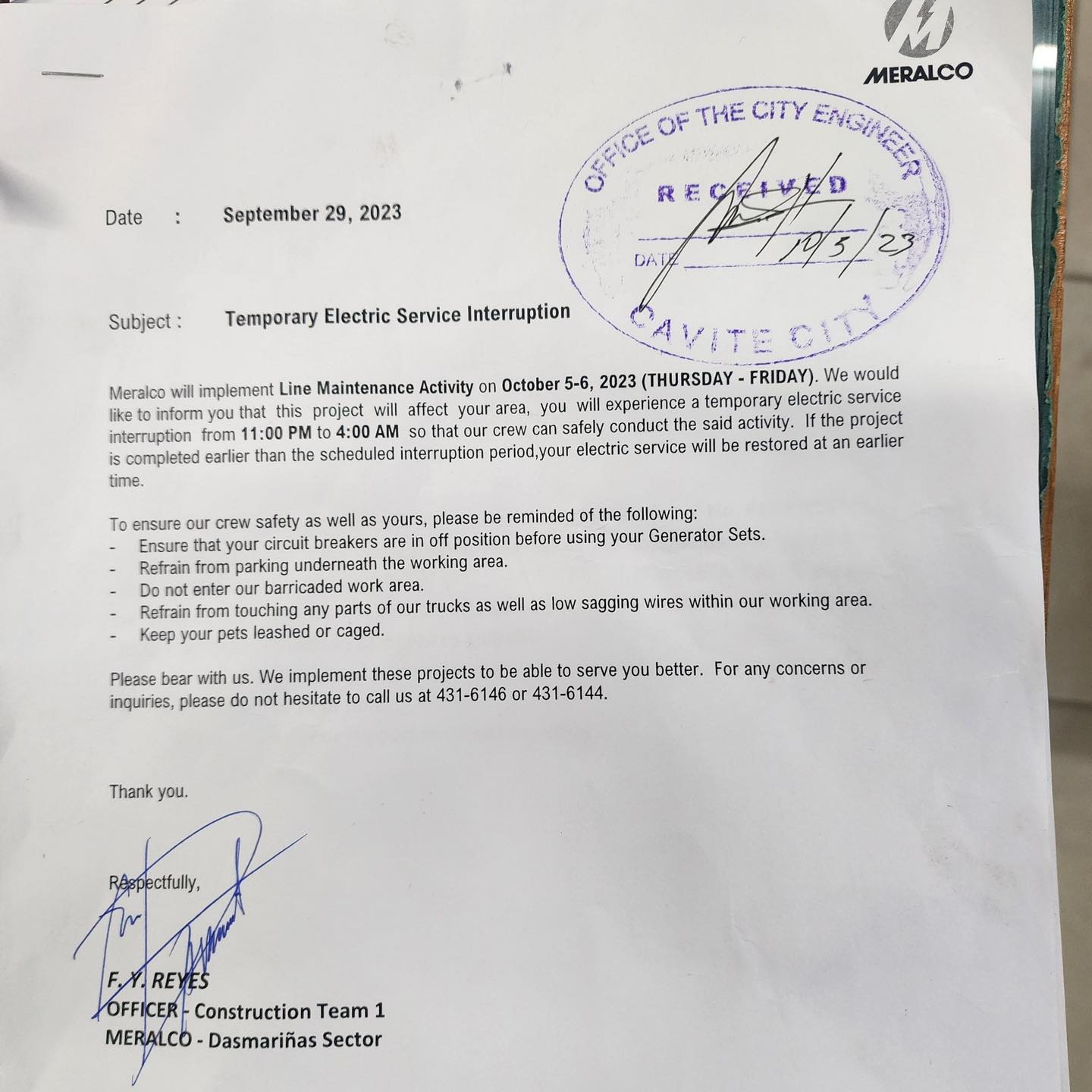 City - CAVITE CITY | Temporary Electric Service Interruption Meralco ...