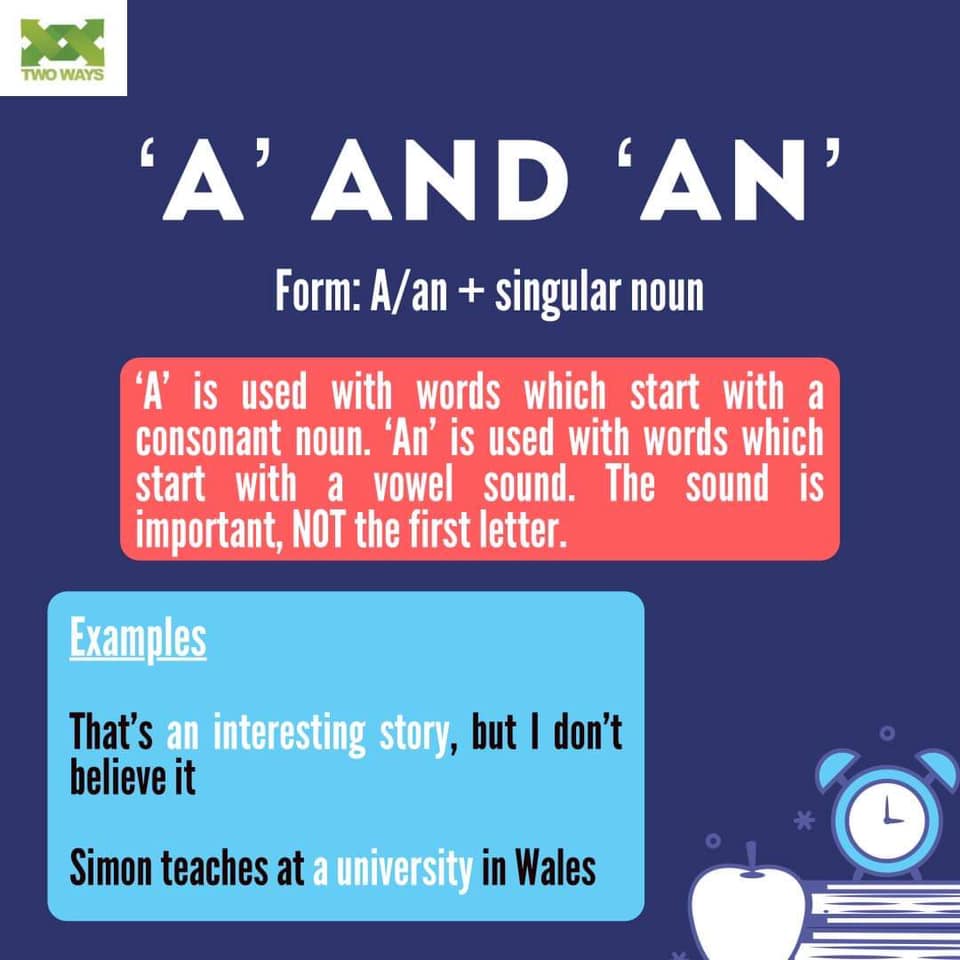 Two Ways - Learn grammar with #twoways 🤓 ‘A’ and ‘an’... | Facebook