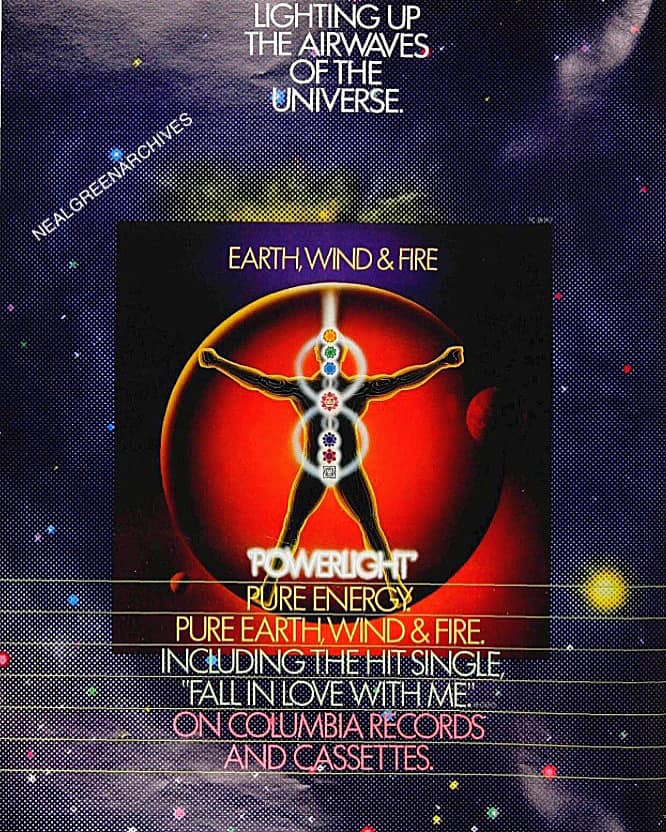 Vintage ad for Earth, Wind and Fire's “Powerlight” lp from 1983