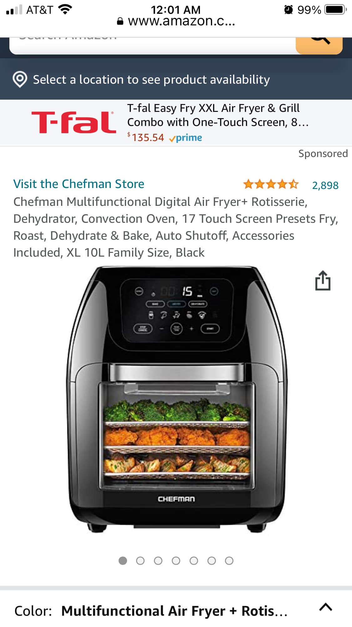 Chefman Multifonction Air Fryer 10L Avec Rotisserie Et Déshydrateur - 17 Programmes Tactiles - Four à Convection
