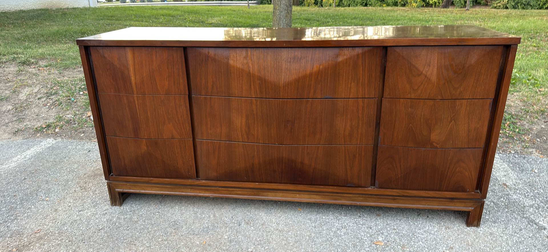 MCM MART | Mid Century Walnut Inverted Diamond Nine Drawer Dresser by ...