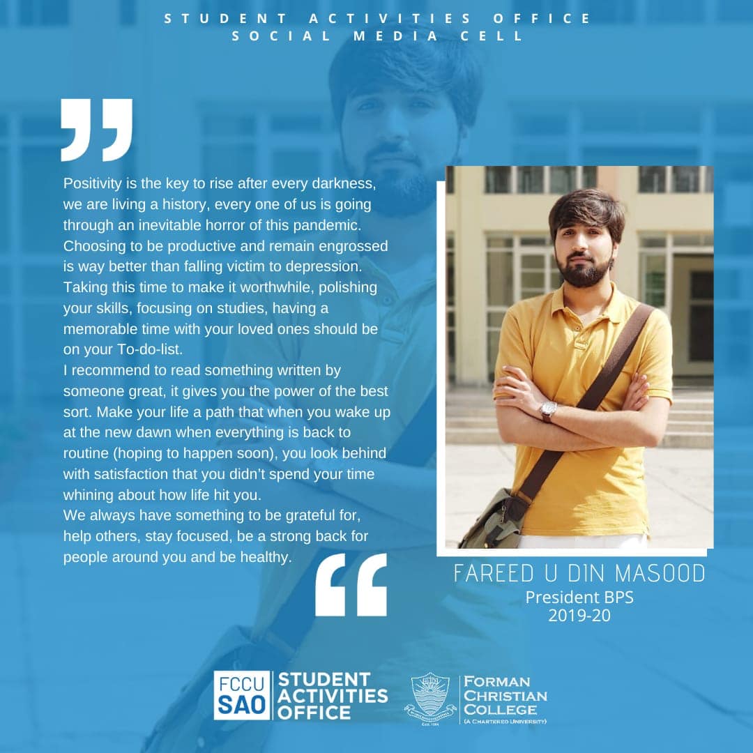 FCCU - Student Activities Office is pleasured to share, Muhammad Fareed ...