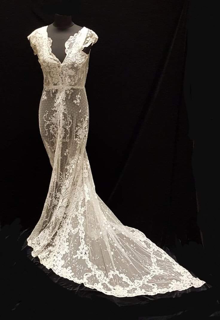 chinese dress ladies Floral Applique Dress and Lace Wedding Dress with Short Sleeves