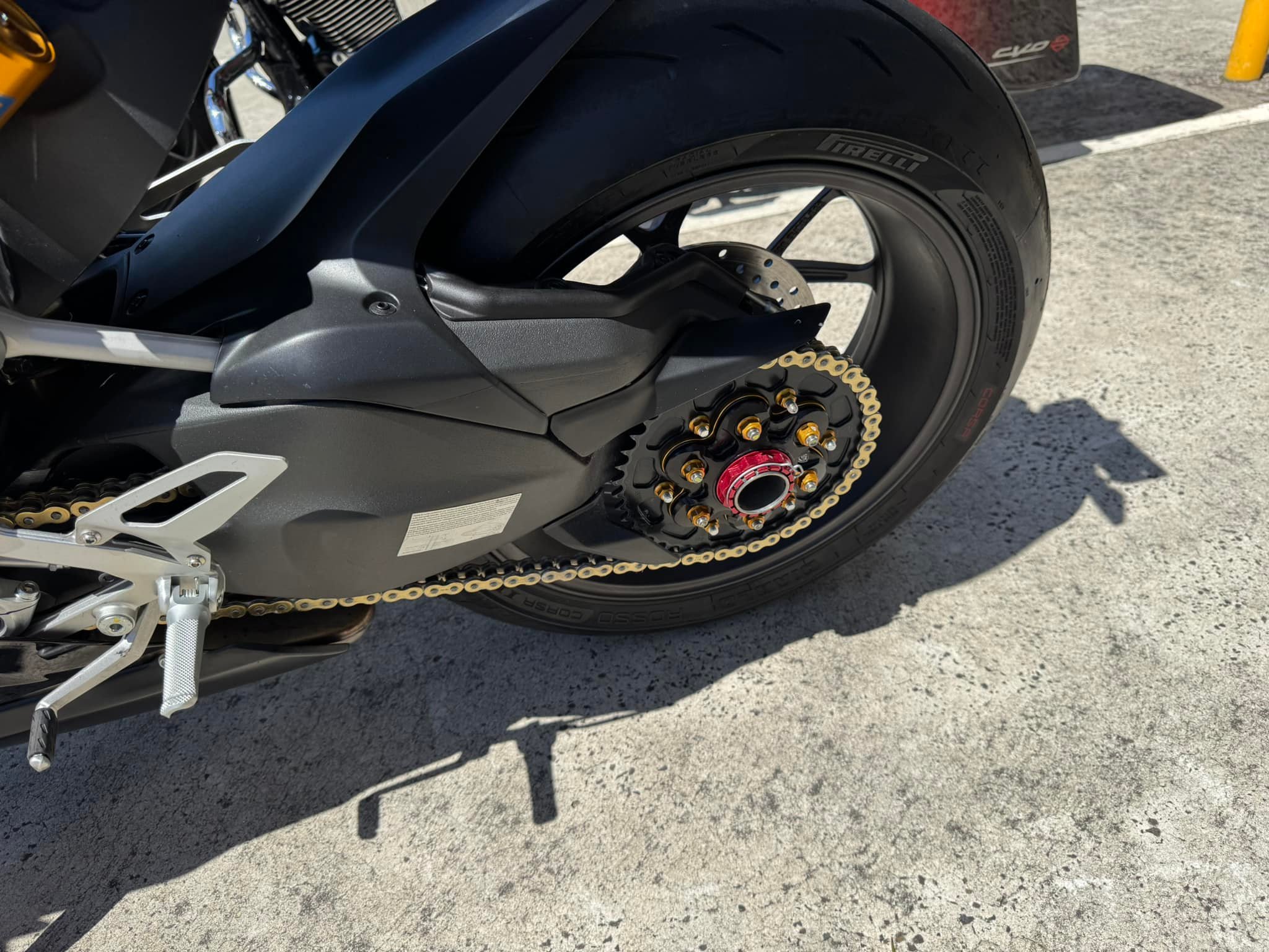 Ducati bike upgraded with CNC Racing sprockets and chain