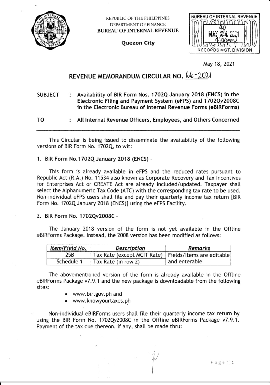 Av... - Bureau of Internal Revenue - RDO 17B - Paniqui, Tarlac