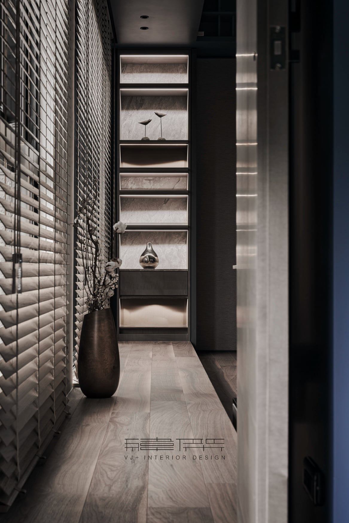 VJ interior design緯傑設計 - 以灰階色彩加上微暈光感帶出空間內優雅內斂的層次， 一整條優雅的內嵌間接光源，讓人彷彿置身藝廊 ...