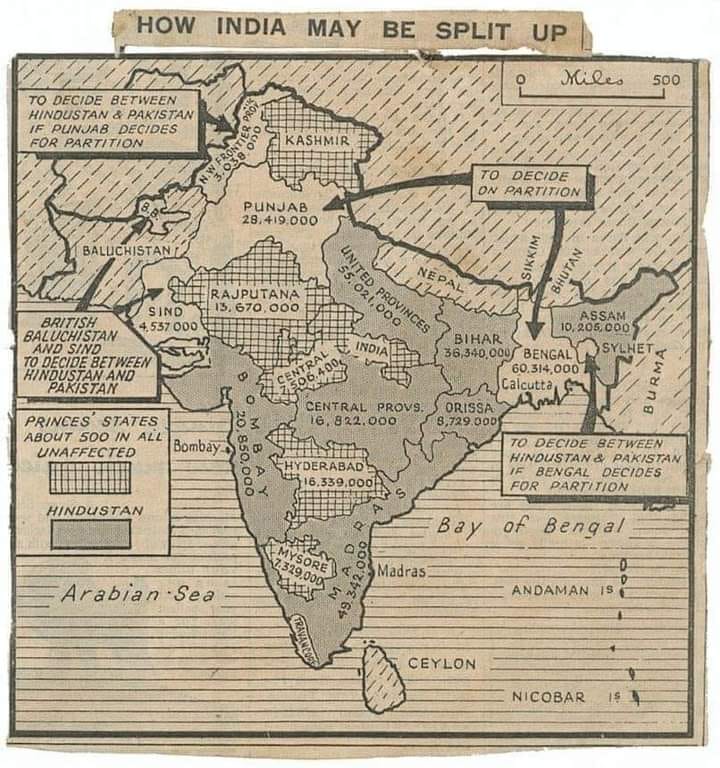 Historical maps | A map of British Raj (India) published in May 1947 on ...