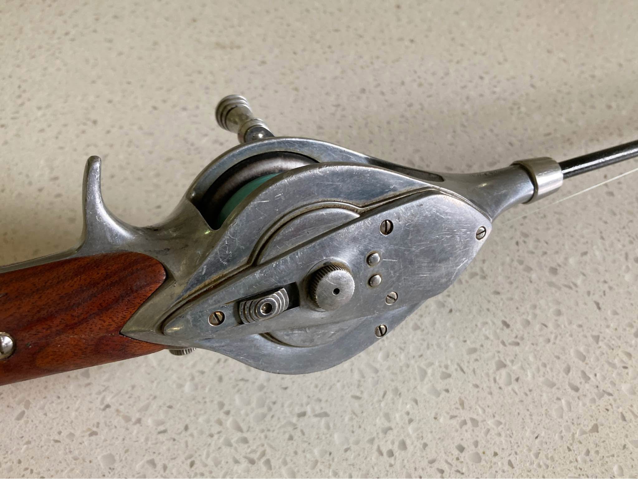 Vintage Hurd Super Caster fishing rod with built-in reel & walnut ...