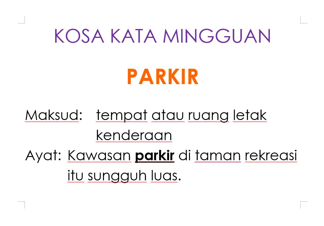 Kosa Kata Mingguan Parkir Sri Ucsi Primary School Facebook